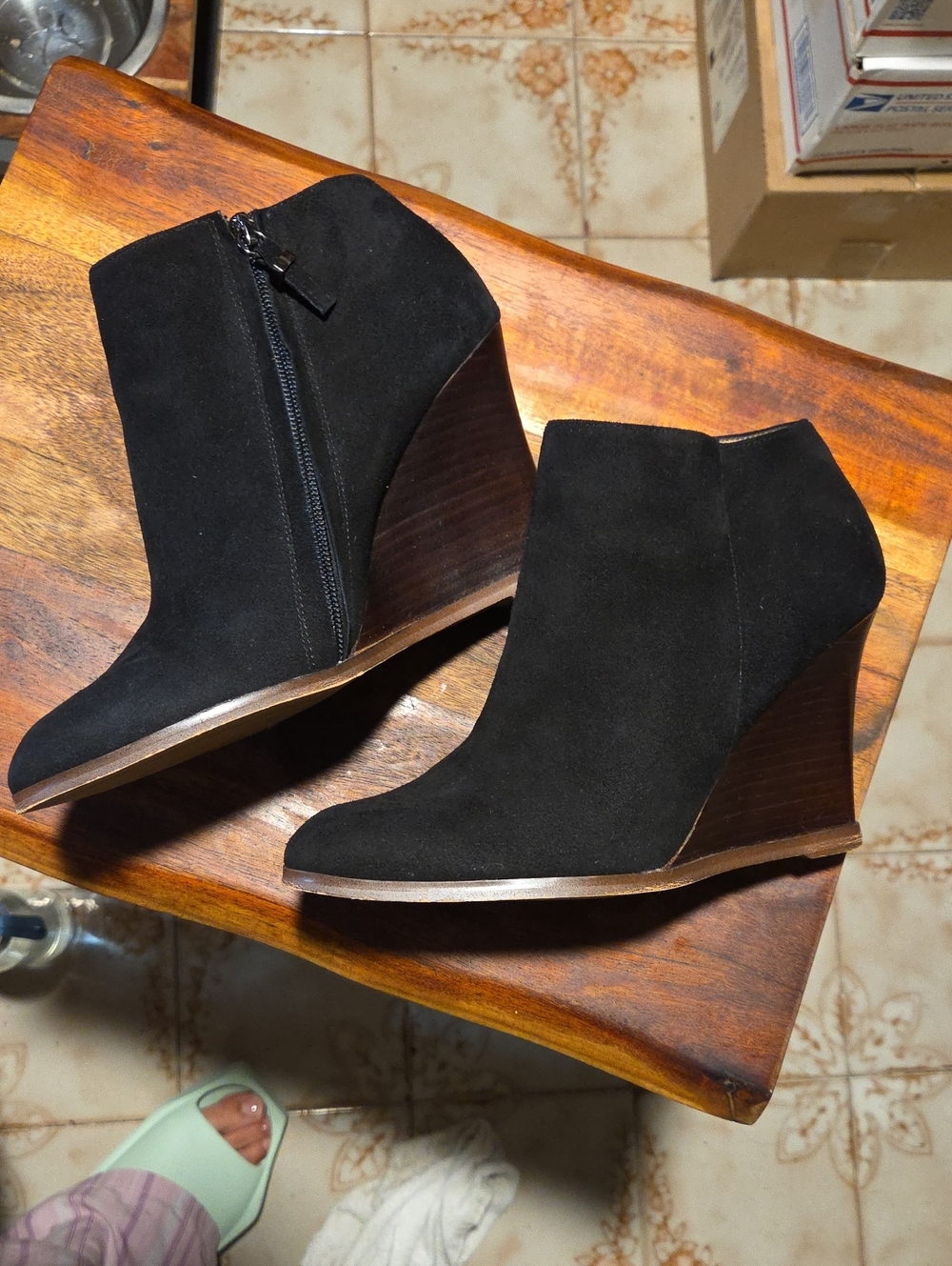 Halogen Black Suede Wedge Ankle Booties